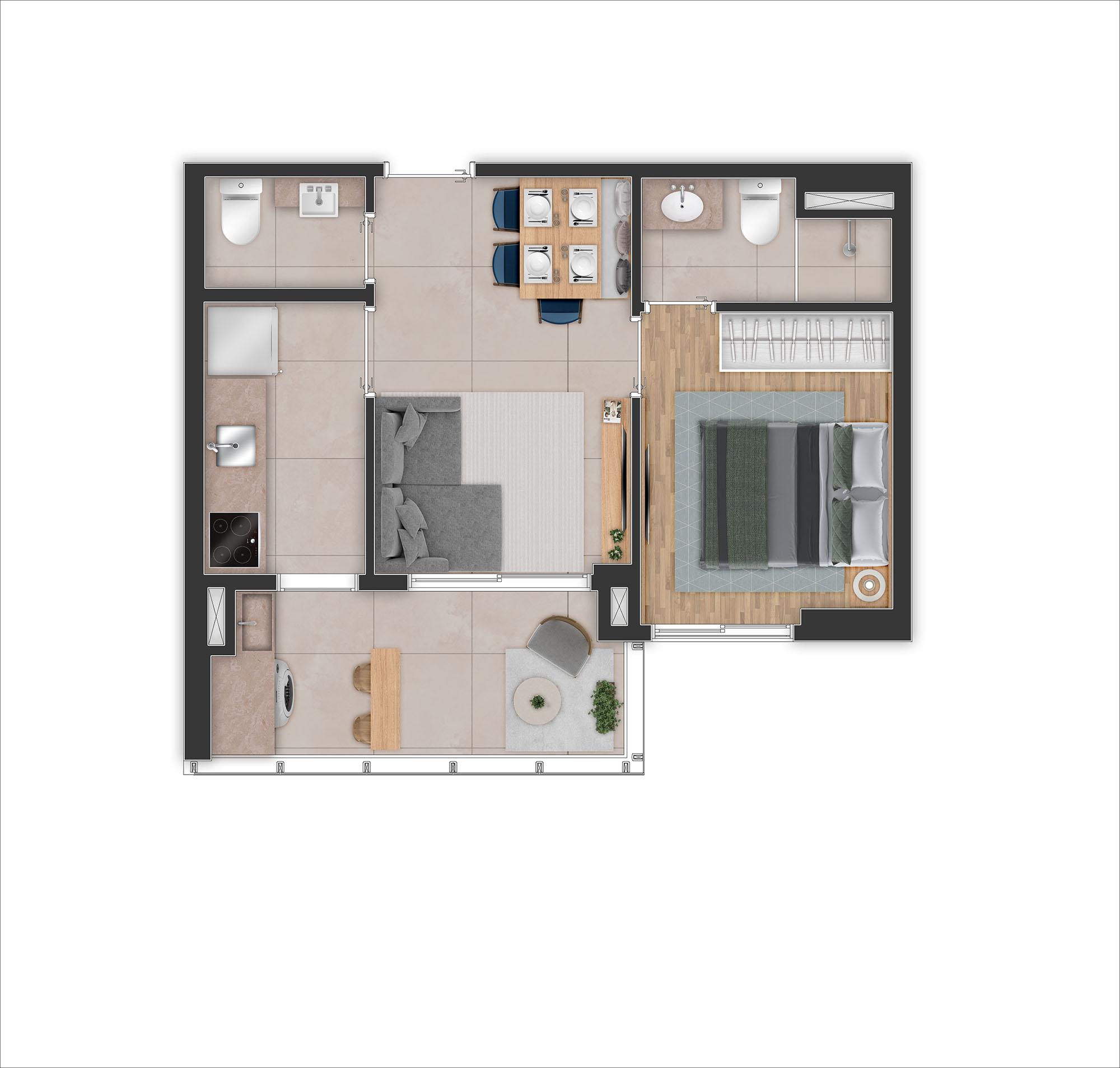 Apartamento Studio | All Campo Bello | 38,33m² | Varanda